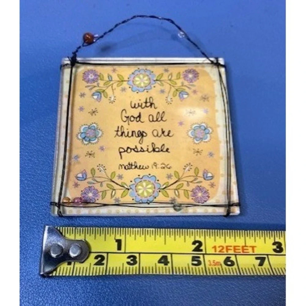 Natural Life Wall Art Yellow Good Matthew 19:26 Glass Wire Bead Decor